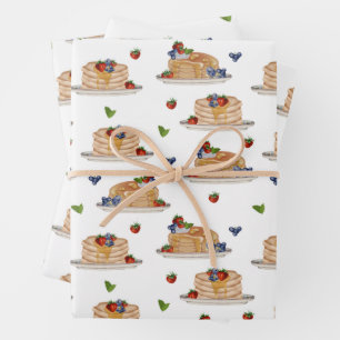 Aquarell-Pfannkuchen-Beeren-Frühstück-Brunch Geschenkpapier Set