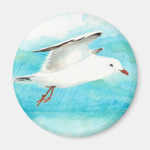 Aquarell-Pfau-Blau-Seemöwe im Regen-Vogel Magnet