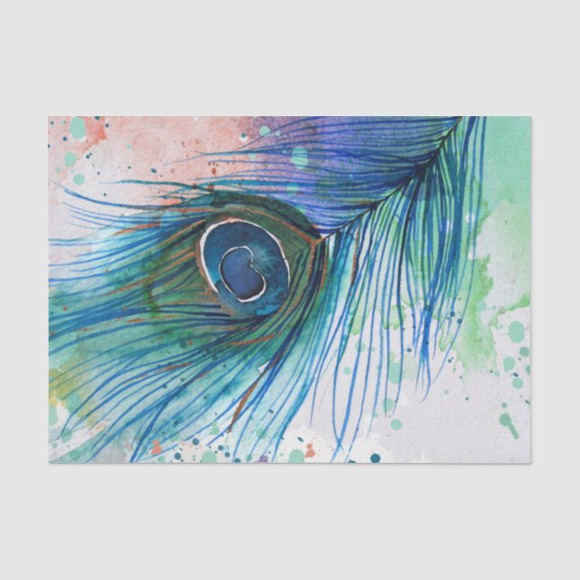 Aquarell-Pfau-Feder-Seidenpapier Seidenpapier (Vorderseite)