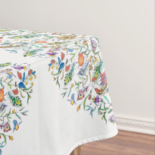 Aquarell-Pfau mit Blumen Tischdecke