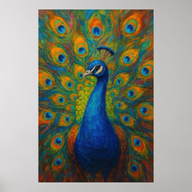Aquarell-Pfau  Poster (Vorne)