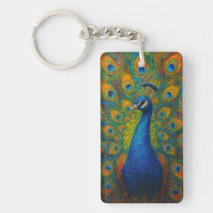 Aquarell-Pfau Schlüsselanhänger