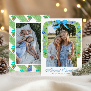 Aquarell-Pfau-Weihnachts-Girlande-Swag-Foto Feiertagskarte