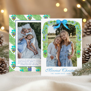 Aquarell-Pfau-Weihnachts-Girlande-Swag-Foto Feiertagskarte