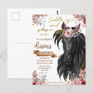 Aquarell-Pferd-Geburtstag-Cowgirl-Einladung Postkarte