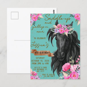 Aquarell-Pferd Geburtstag Cowgirl Postkarte