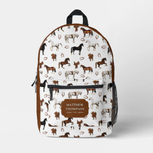 Aquarell Pferde Hufeisen Pferdesättel Bedruckter Rucksack
