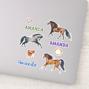 Aquarell-Pferdeliebhaber-Name Personalisiertes Set Aufkleber