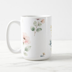 Aquarell-Pfingstrose-Eukalyptus-Zarte-Blumen Kaffeetasse