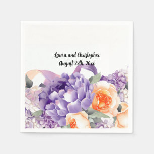 Aquarell-Pfingstrose-Mauve- und Pfirsich-Papier-Se Serviette