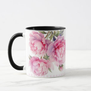 Aquarell-Pfingstrosen-Blumen und -Blattwerk elegan Tasse