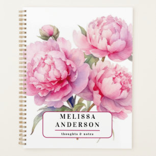 Aquarell-Pfingstrosen-Blumen und Laub elegant Planer