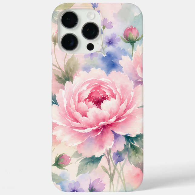 Aquarell-Pfingstrosenblüte iPhone 16 Pro Max Hülle (Rückseite)