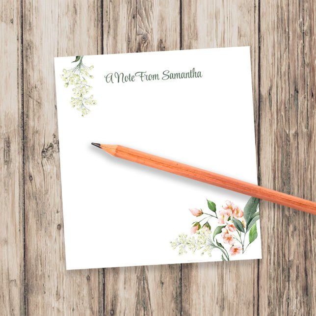 Aquarell-Pfirsich-Blumenmuster Personalized Notizblock (Peach and pink watercolor floral custom personalized notepad.)