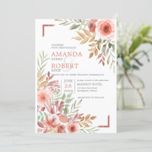Aquarell Pfirsich-Rosa Blumen Hochzeit im Frühling Einladung