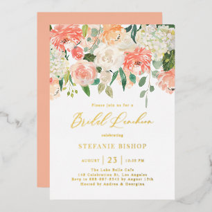 Aquarell-Pfirsich- und Elfenblumen-Bridal-Lunch Folieneinladung