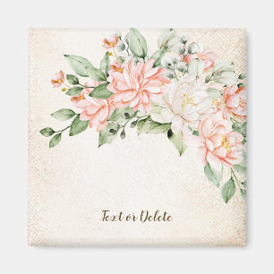 Aquarell-Pfirsich-Weiße-Blumen-Elegant Magnet