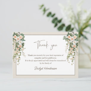 Aquarell-Pfirsichrosen-Blumen-Begräbnis Dankeskarte