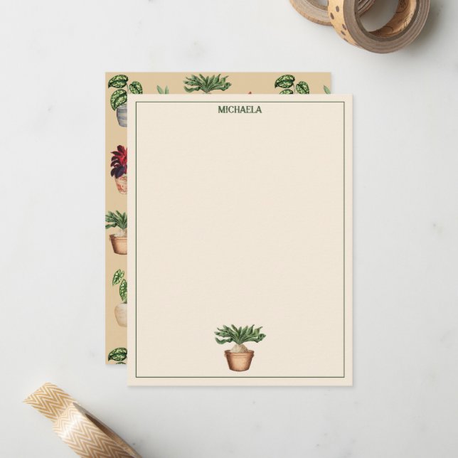 Aquarell Pflanze Terracotta Töpfe Name Mitteilungskarte (Vorderseite/Rückseite Beispiel)