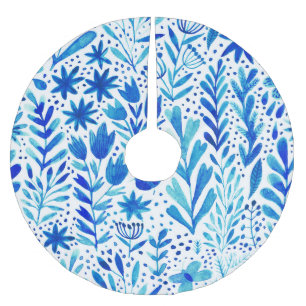 Aquarell-Pflanzen Nahtloses Muster Polyester Weihnachtsbaumdecke