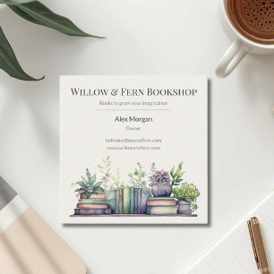 Aquarell-Pflanzen- und Buchdesign Quadratische Visitenkarte