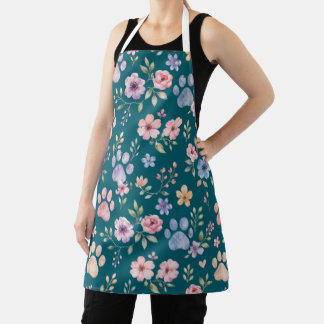 Aquarell-Pfotenabdruck-Blumen-Schürze – Geschenk f Schürze