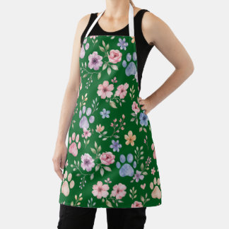 Aquarell-Pfotenabdruck-Blumen-Schürze – Geschenk f Schürze