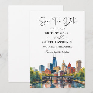 Aquarell Philadelphia Pennsylvania Skyline Save The Date