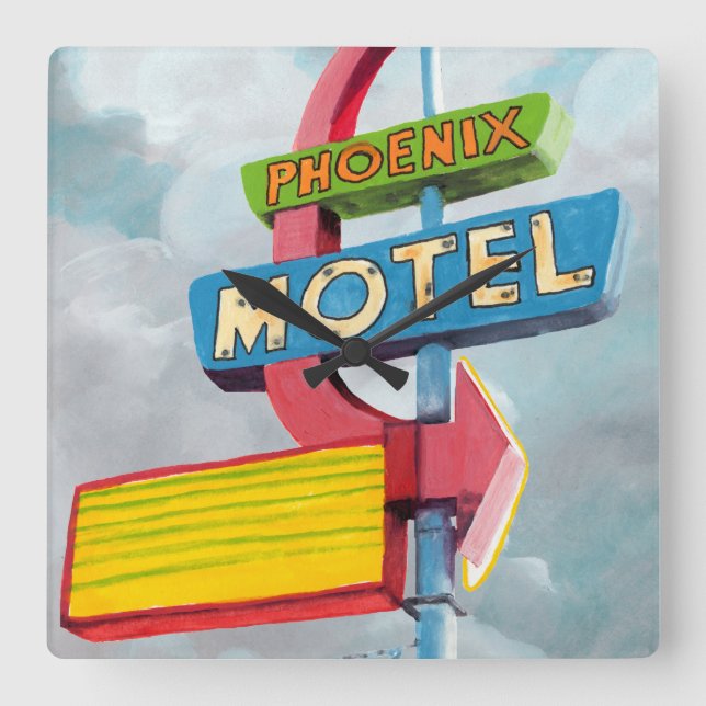 Aquarell-Phoenix-Motel Quadratische Wanduhr (Vorderseite)
