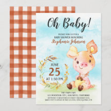 Aquarell Piggy Baby Duschfarm Einladung