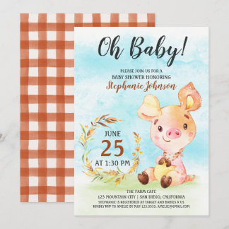 Aquarell Piggy Baby Duschfarm Einladung