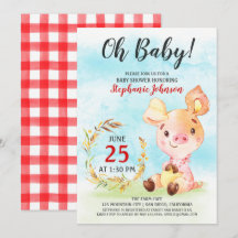 Aquarell Piggy Baby Duschfarm Einladung