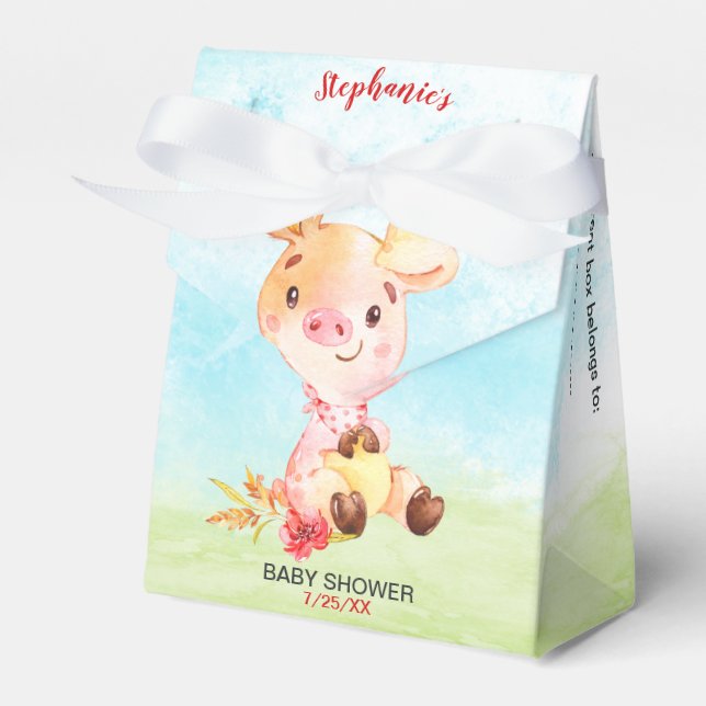 Aquarell Piggy Baby Duschfarm Geschenkschachtel (Vorderseite)