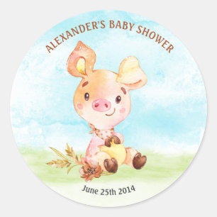 Aquarell Piggy Baby Duschfarm Runder Aufkleber