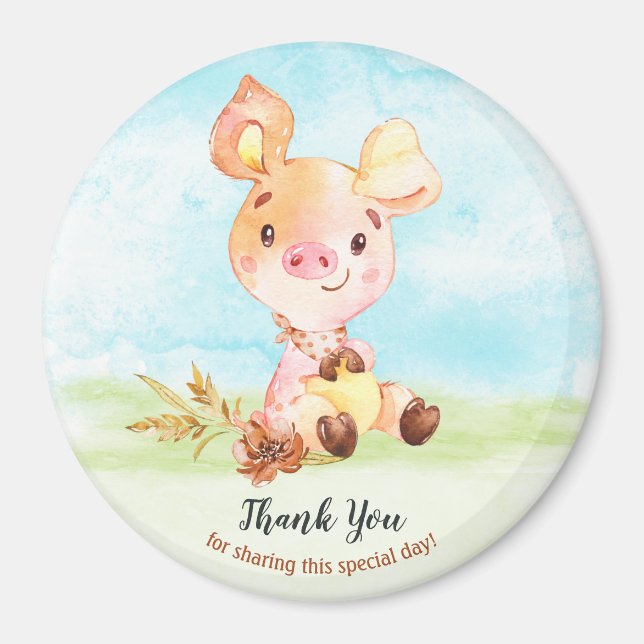 Aquarell Piggy Baby Showfarm Vielen Dank Magnet (Vorne)