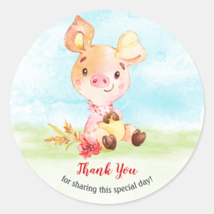 Aquarell Piggy Baby Showfarm Vielen Dank Runder Aufkleber