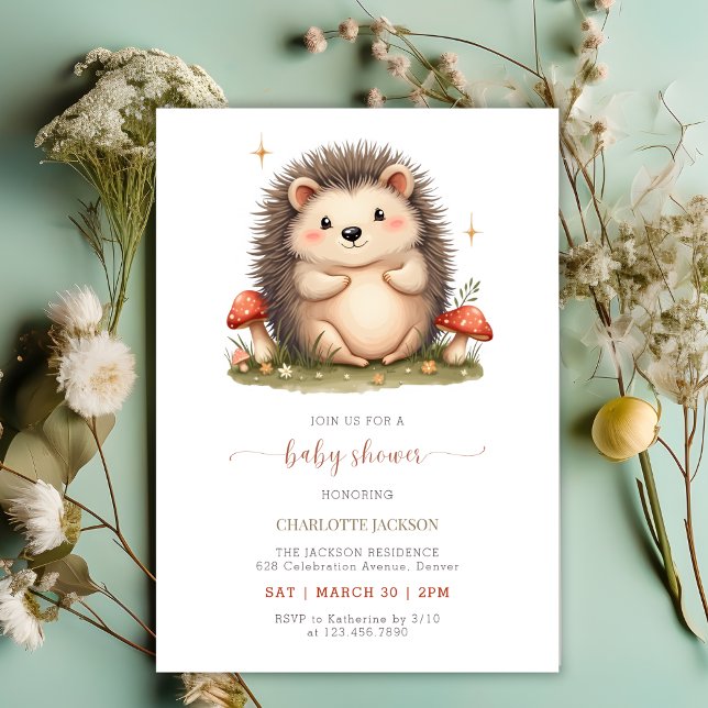 Aquarell Pilze Niedlich Igel Kinderdusche Einladung (Watercolor Mushrooms Cute Hedgehog Baby Shower Invitation)