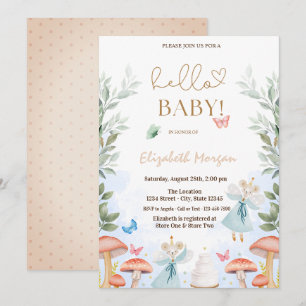 Aquarell-Pilze-Schmetterlinge-Punkte-Baby-Party  Einladung
