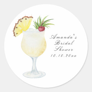 Aquarell-Pina-Colada-Cocktail-Junggesellinnenabsch Runder Aufkleber