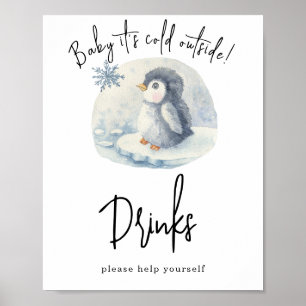 Aquarell-Pinguin - Getränke Poster