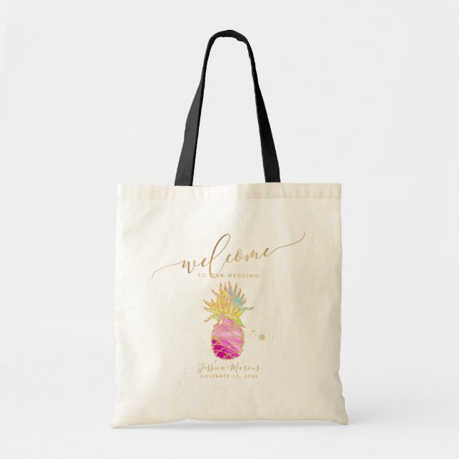 Aquarell Pink Ananas Willkommensgeschenke Tragetasche (Vorne)