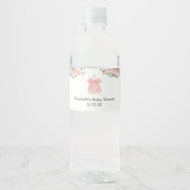 Aquarell Pink Baby Dusche Wasser Flaschen Etikette (Vorderseite)