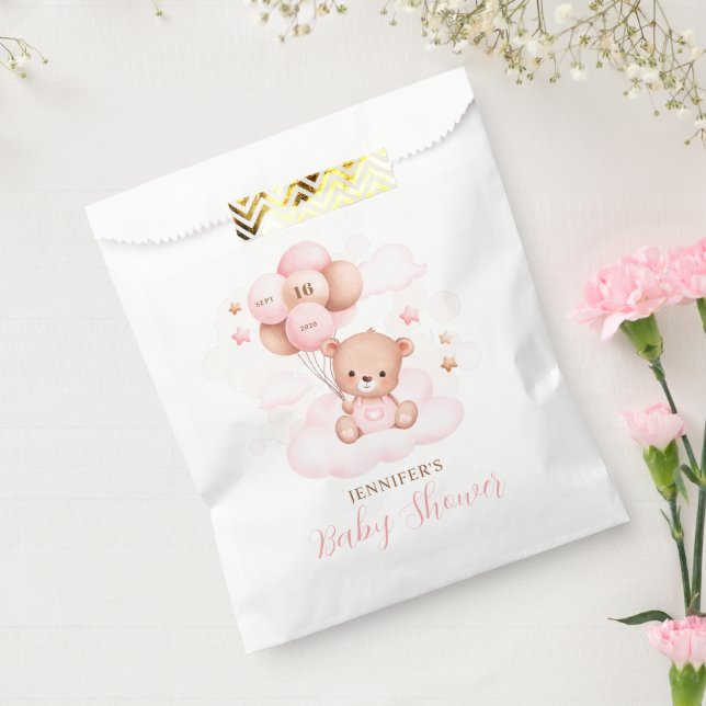 Aquarell Pink Balloons Teddy Bear Baby Dusche Geschenktütchen (Versiegelt)