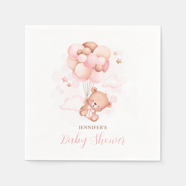Aquarell Pink Balloons Teddy Bear Baby Dusche Serviette (Vorderseite)