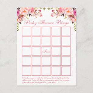 Aquarell Pink Bläsernchen Babydusche Bingo-Karte Einladungspostkarte