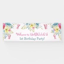 Aquarell Pink Blue Florals Butterfisch Geburtstag