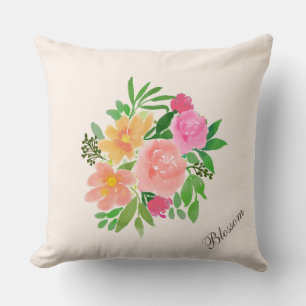 Aquarell Pink Blume Bouquet auf Elfenbeinküste Kissen