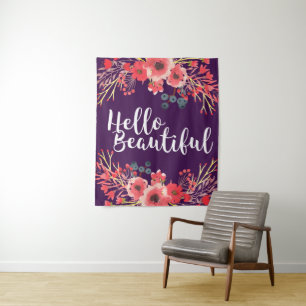 Aquarell Pink Blume Hallo Beautiful Wandteppich