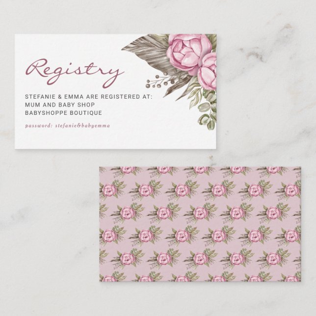 Aquarell Pink Blume Kinderdusche Registrierung Begleitkarte (Vorne/Hinten)