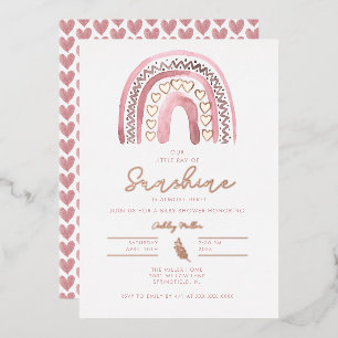 Aquarell Pink Boho Rainbow Baby Dusche Rose Gold Folieneinladung